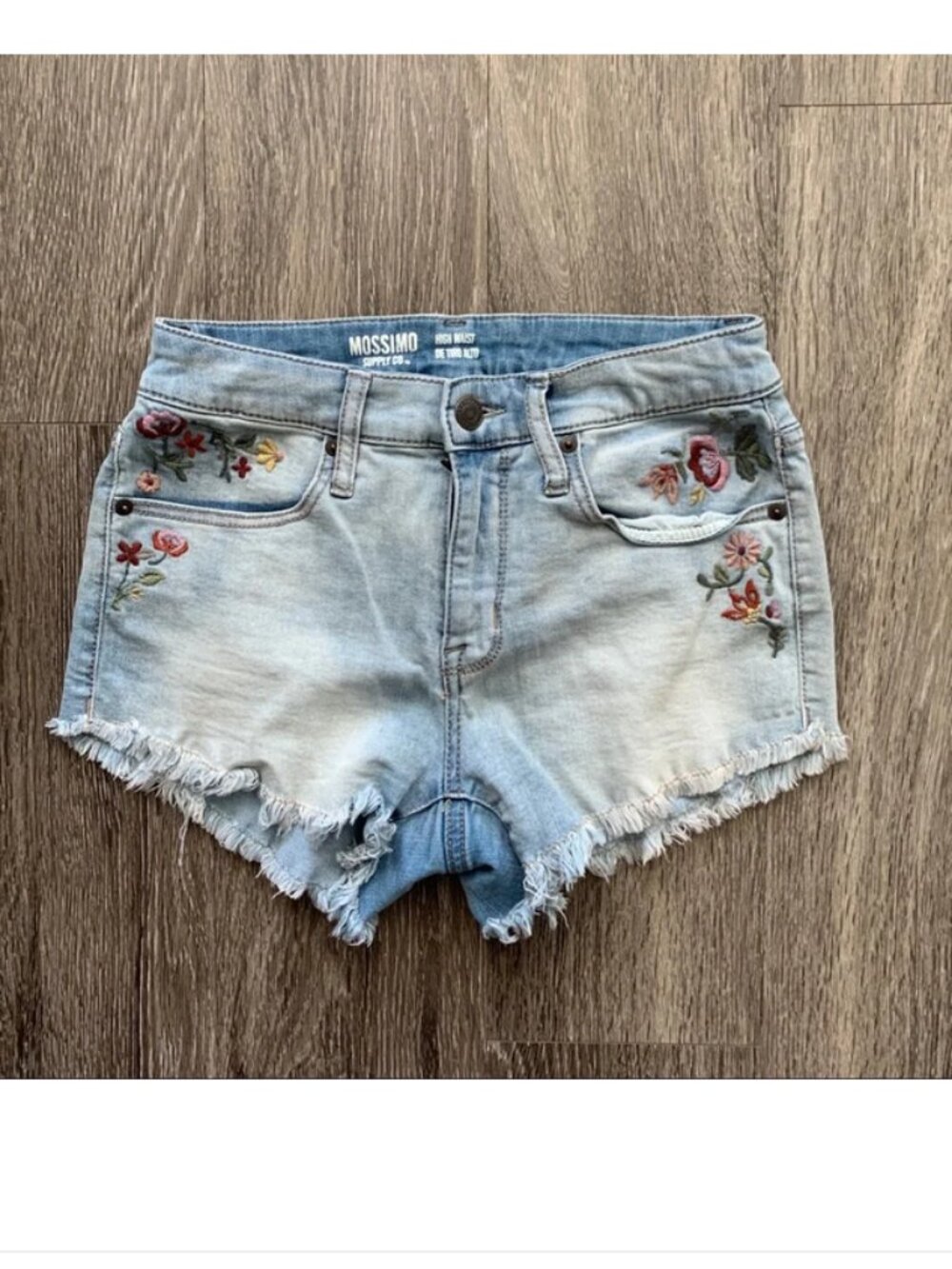 Mossimo High Waisted Embroidered Floral Denim Jean Shorts